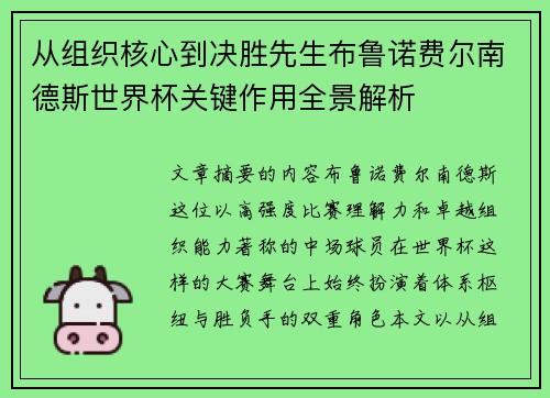 从组织核心到决胜先生布鲁诺费尔南德斯世界杯关键作用全景解析 从组织核心到决胜先生布鲁诺费尔南德斯世界杯关键作用全景解析
